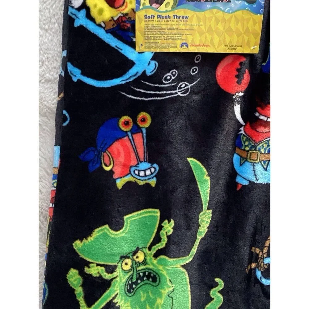 Spongebob Squarepants Movie Throw‎ Blanket 50”X 70” Pirate Davy Jones Black NEW